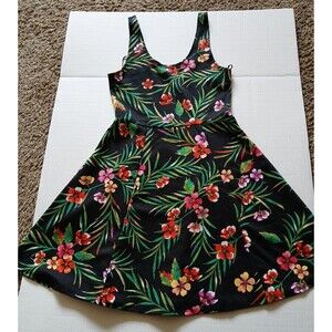 Ambiance Apparel Black-Hawaiian-Floral Flirty Sundress Women Small Vibrant Color